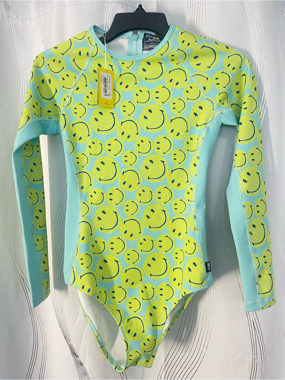 Vilebrequin x Smiley (XS) Women Limited Edition Swim Rash Guard, Aqua and Yellow
